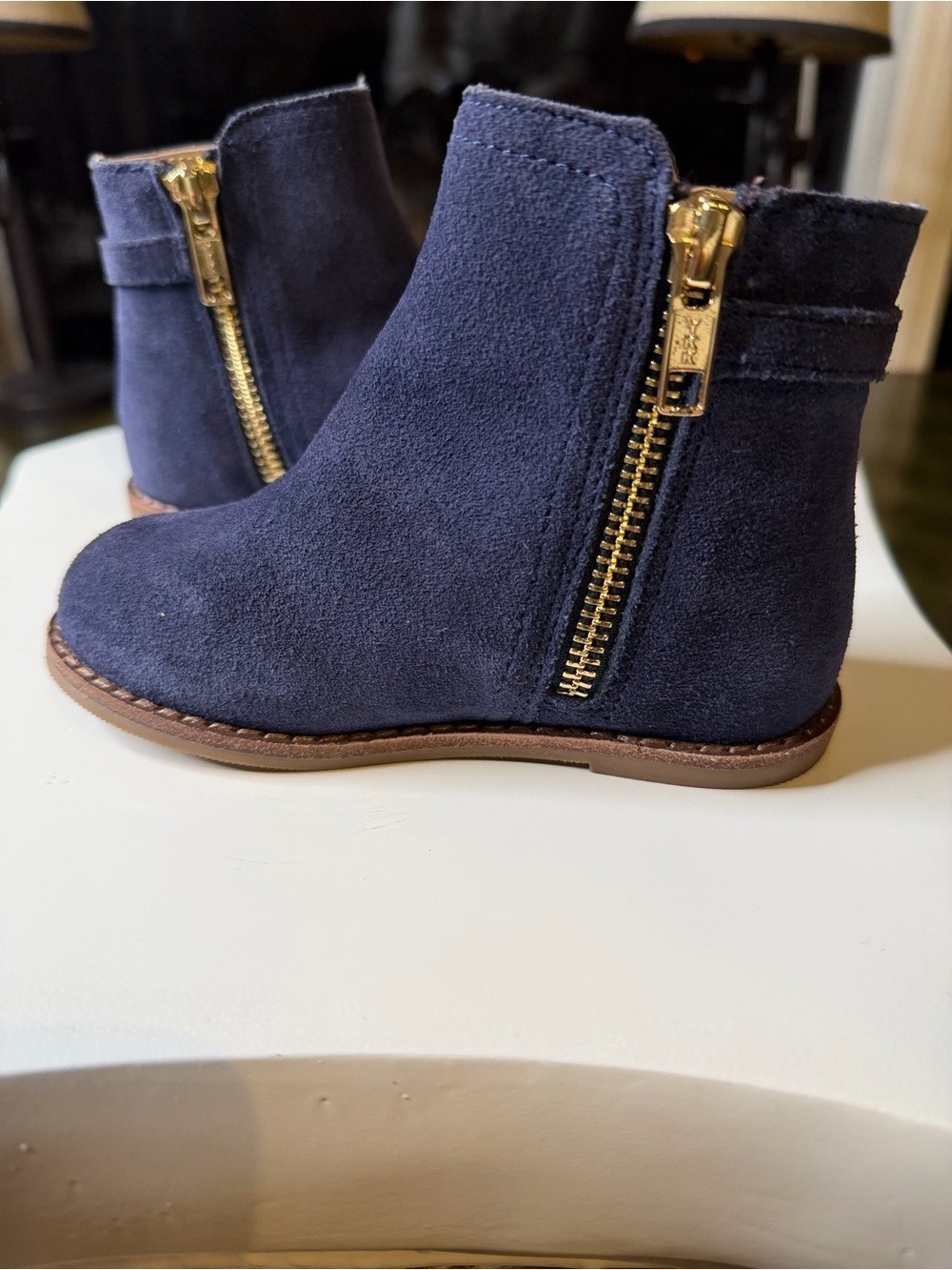 Janie and Jack Navy Suede Zip Ankle Boots Size 7 - Picture 4 of 12